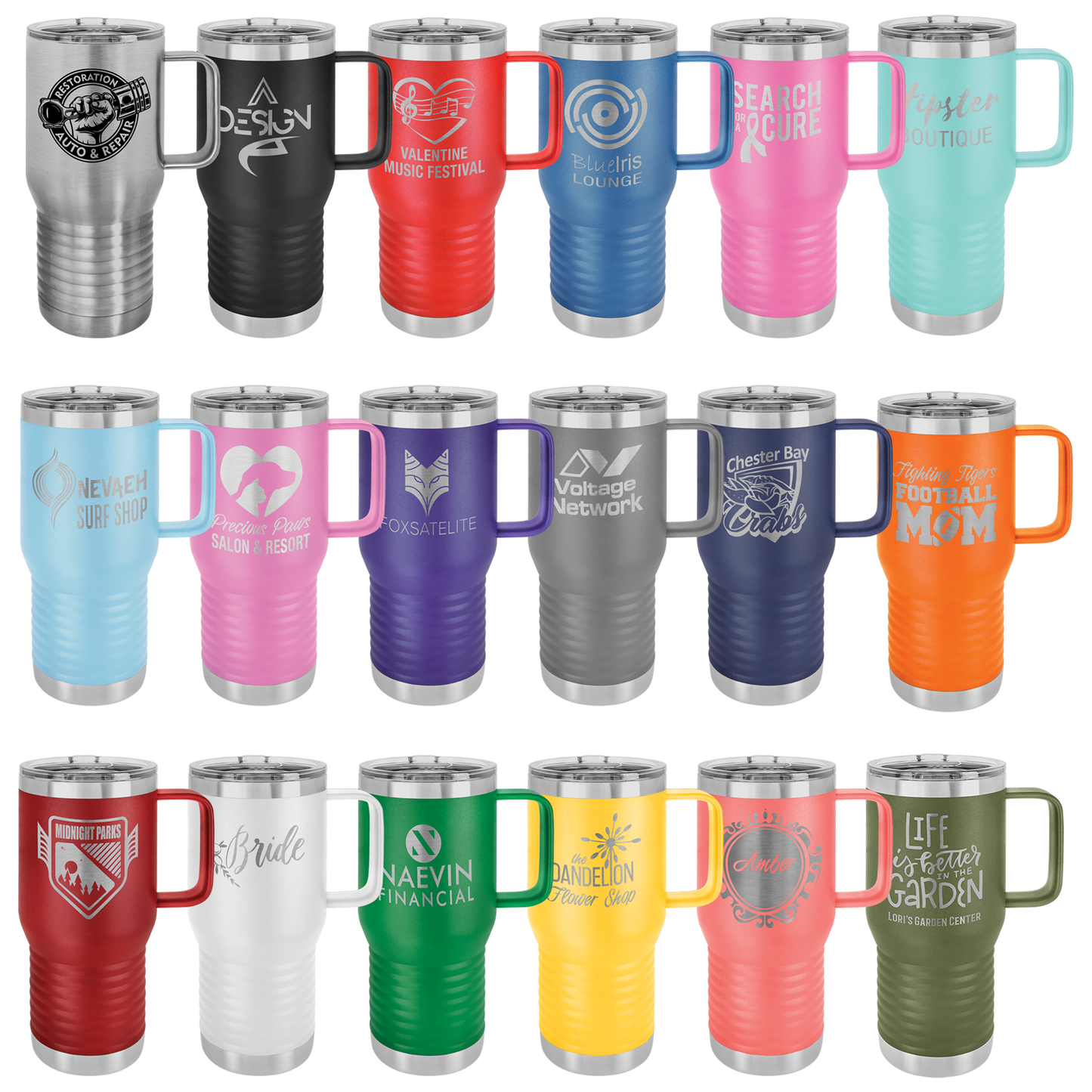 Custom Engraved 20 oz Travel Mug with Handle and Sliding Lid