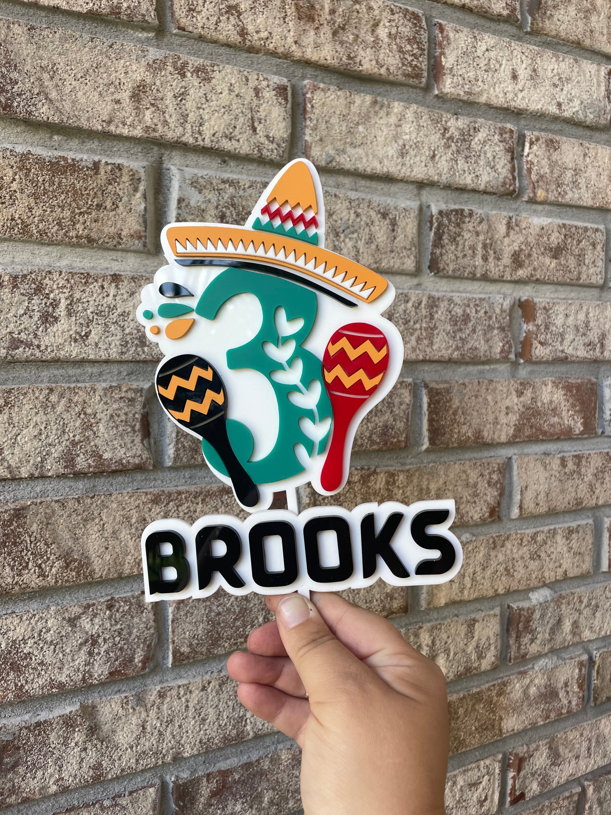 Three-esta Cake Topper & Brooks Name